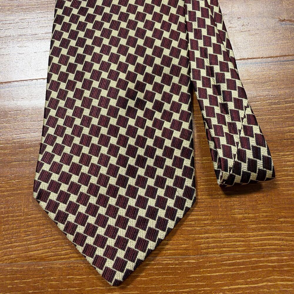 Valentino Neck Tie 58" Burgundy Check 100% Silk Handmade Italy Designer Suit